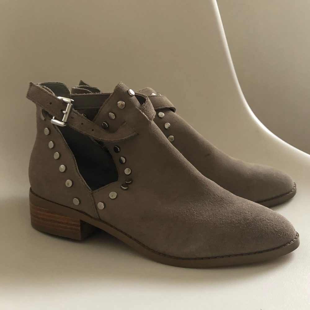Light Grey Suede Studded Boots